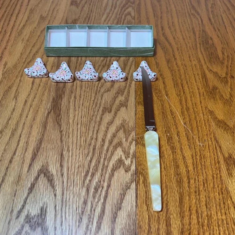 Vintage Lunéville France Faience Knife Rests Set of 5 Hand Painted Floral French